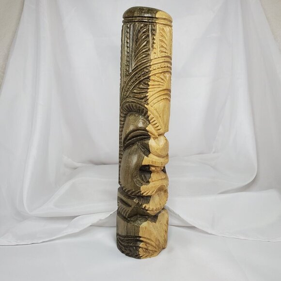 Hawaiian Tiki Totem 14.5" Hibiscus Wood Hand carved Intricate Tribal Design - Picture 6 of 15